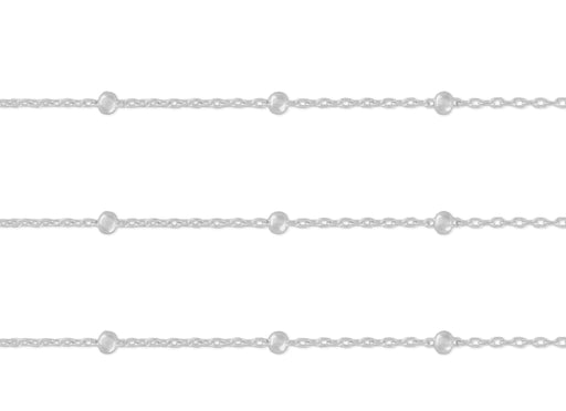 A silver-colored cable chain with spherical beads, sold by the inch.