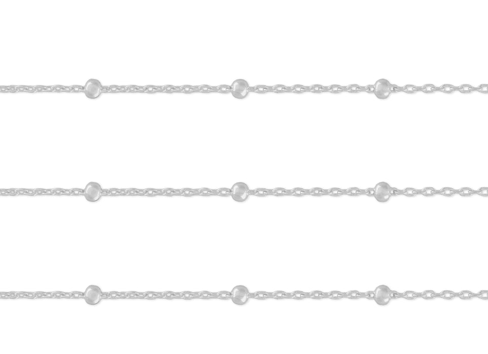 A silver-colored cable chain with spherical beads, sold by the inch.