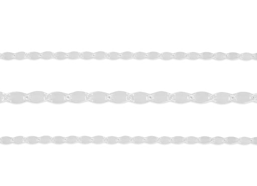 A close-up of a sterling silver hammer chain with a high-polish surface, showing interconnected links.