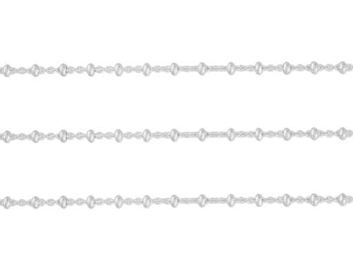 A close-up image of a sterling silver cable chain with 2.11mm x 1.67mm links, spaced with 3mm beads.