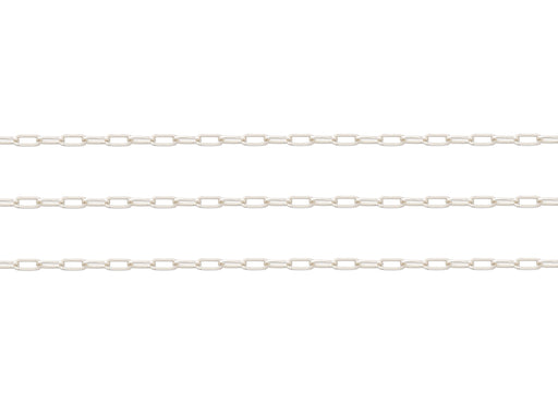 Silver paperclip chain on a white background