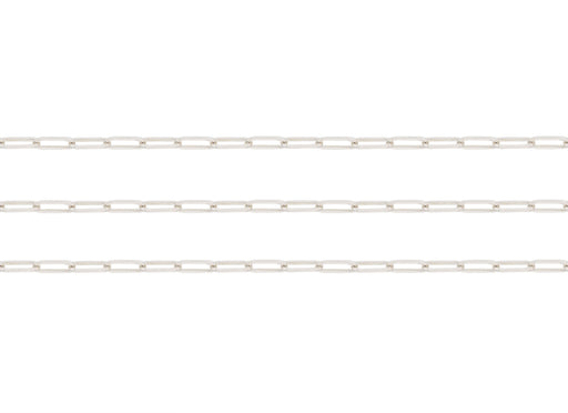 Silver paperclip chain on a white background