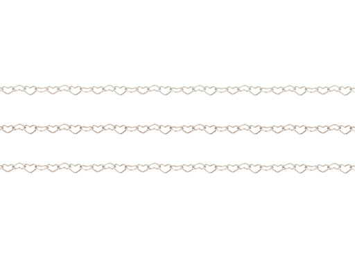 Silver chain with heart-shaped links on a white background
