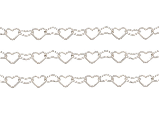 Silver chain with heart links on a white background