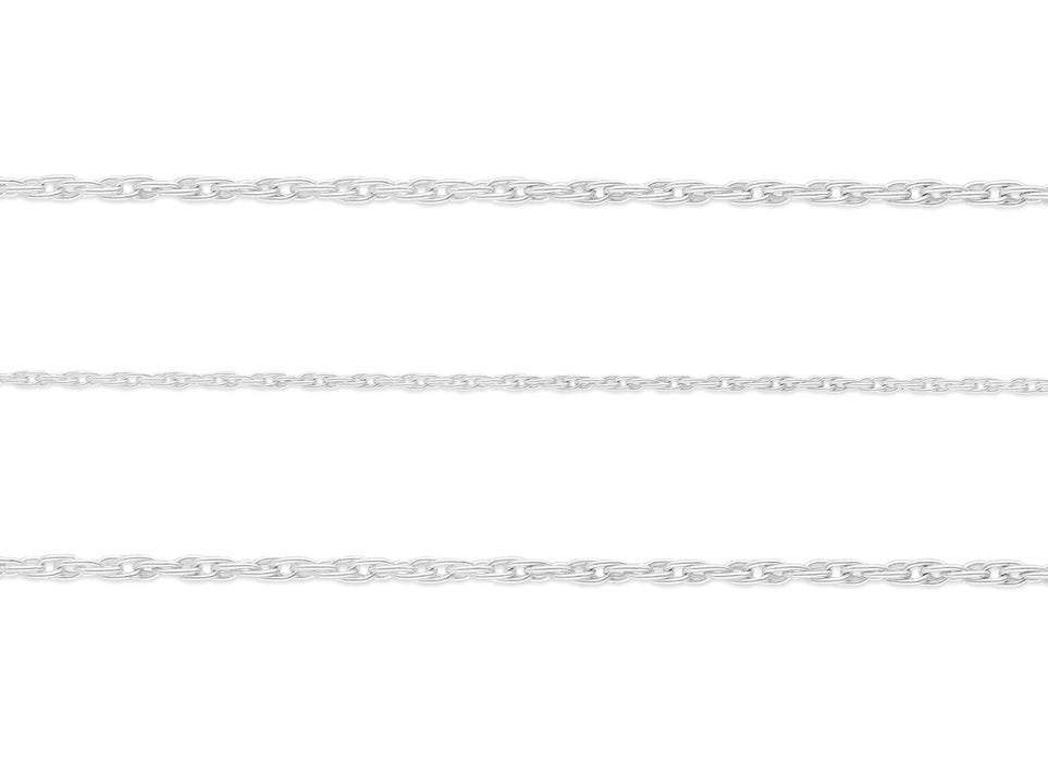 Multiple sterling silver rope chains laid out in parallel against a white background.