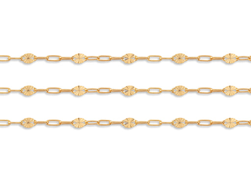 Gold chain with floral links on a white background