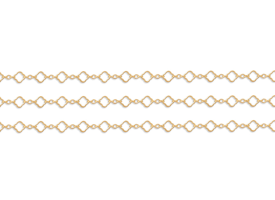 Gold chain with geometric design on a white background