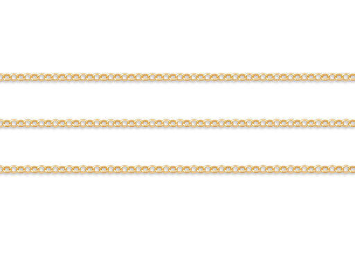 Three gold chains of different thicknesses on a white background