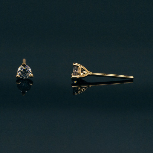 Photo of 2.9mm Round 3-Prong Fairmined Gold Stud Earring Mountings from RIVA Precision