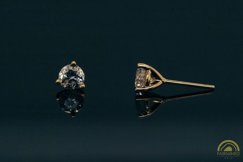 Photo of 4.4mm Round 3-Prong Fairmined Gold Stud Earring Mountings from RIVA Precision