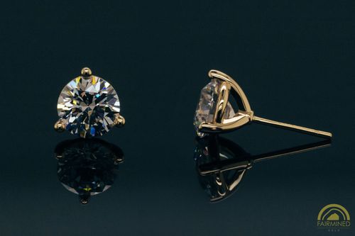 Photo of 7mm Round 3-Prong Fairmined Gold Stud Earring Mountings from RIVA Precision