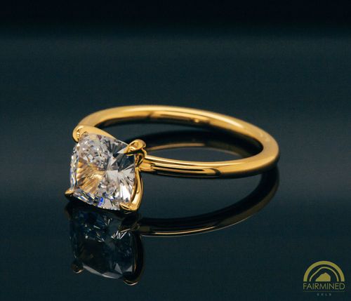 Alternate view of Cushion Diamond Solitaire Engagement Ring Mounting in Fairmined Yellow Gold from RIVA Precision