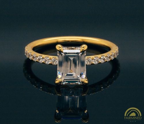 Photo of Fairmined Gold Emerald Cut Diamond Pavé Engagement Ring Semi-Mount from RIVA Precision