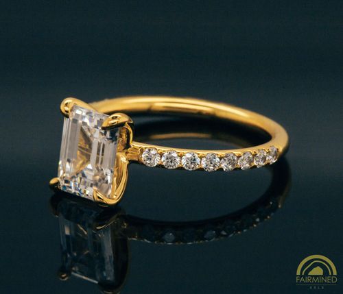 Alternate view of Fairmined Gold Emerald Cut Diamond Pavé Engagement Ring Semi-Mount from RIVA Precision