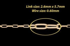 2.6mm Flat Paper Clip Chain in Fairmined Gold By the Inch