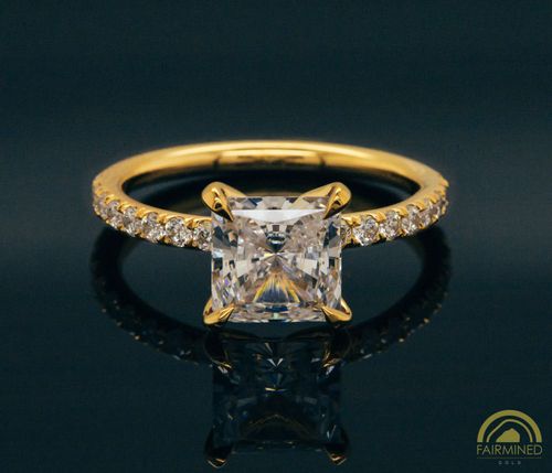 Photo of Princess Cut Diamond Pavé Engagement Ring Semi-Mount in Fairmined Yellow Gold from RIVA Precision