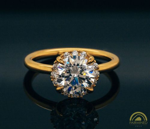 Photo of Round Diamond Halo Engagement Ring Semi-Mount in Fairmined Yellow Gold from RIVA Precision