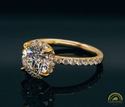 Alternate view of Round Diamond Halo and Pavé Shank Engagement Ring Semi-Mount in Fairmined Yellow Gold from RIVA Precision