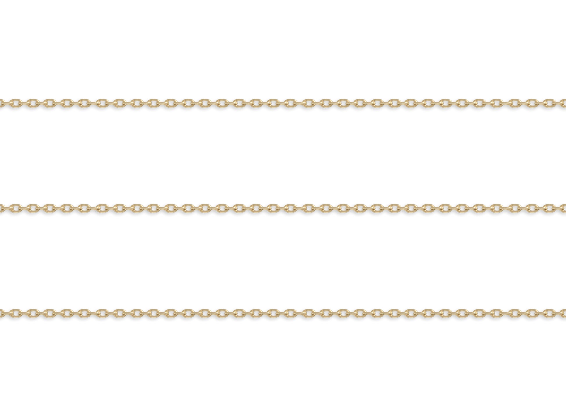 Gold 0.9mm cable chain on a white background