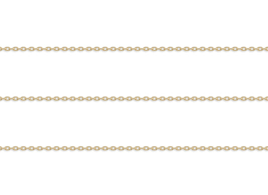 Gold 0.9mm cable chain on a white background