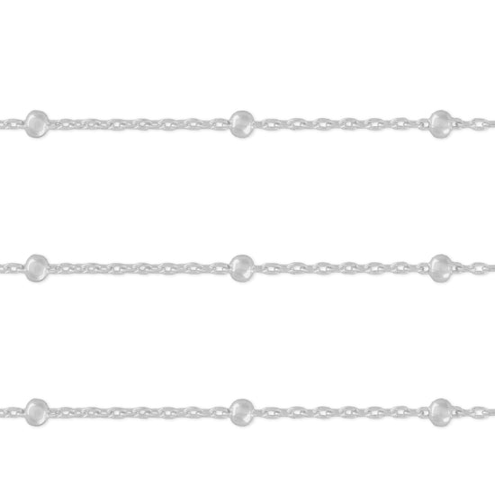 A silver-colored cable chain with spherical beads, sold by the inch.