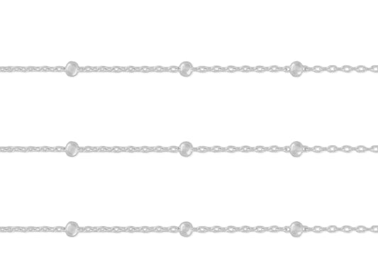 A silver-colored cable chain with spherical beads, sold by the inch.