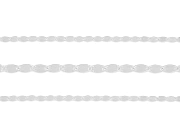 A close-up of a sterling silver hammer chain with a high-polish surface, showing interconnected links.