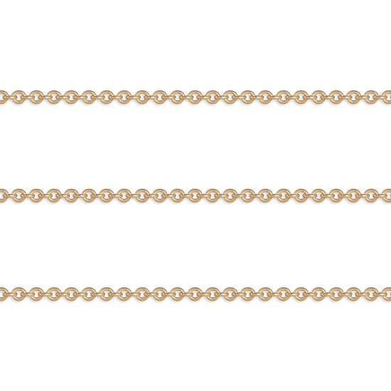 Gold 1.6mm cable chain on a white background