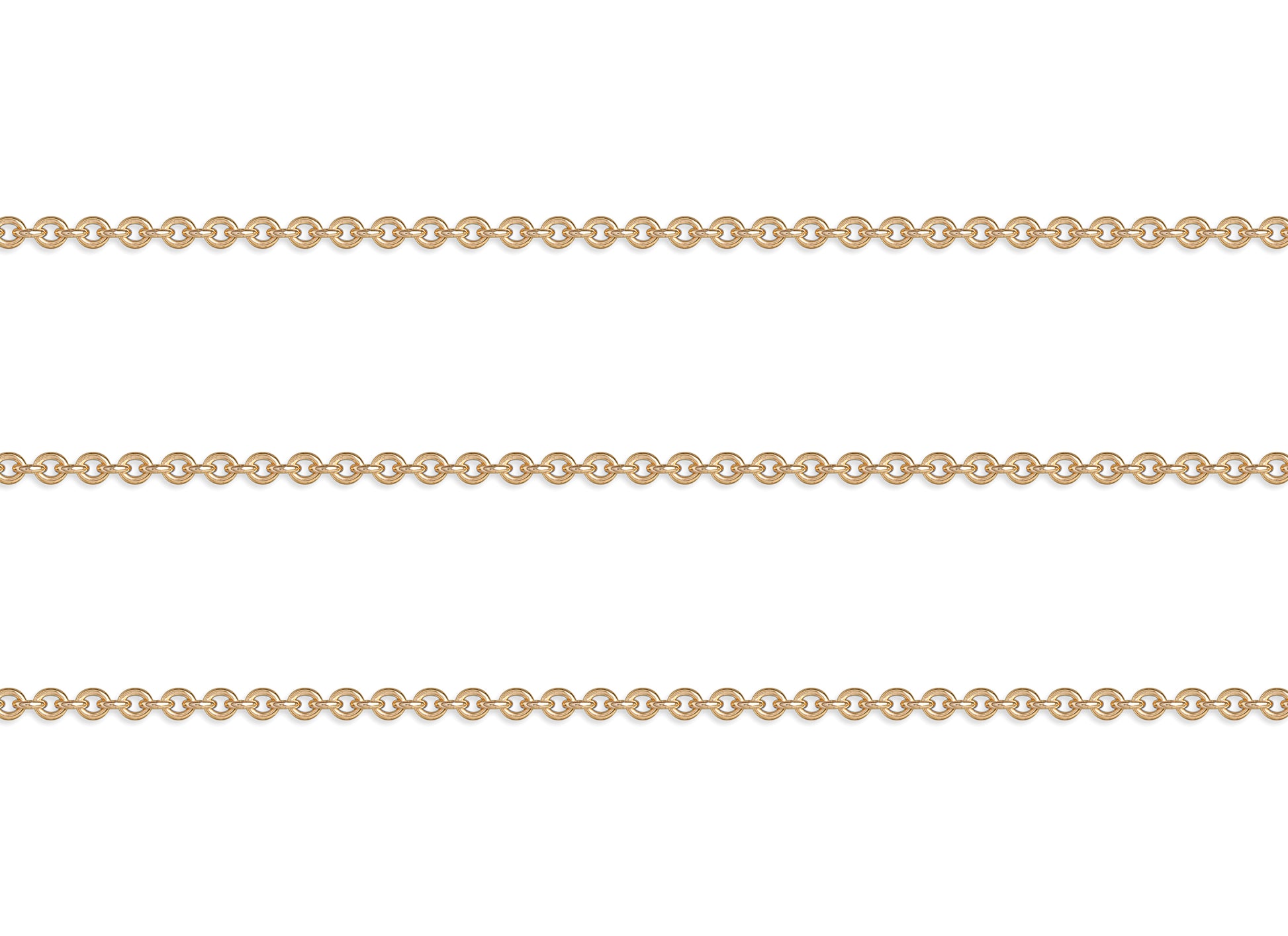 Gold 1.6mm cable chain on a white background