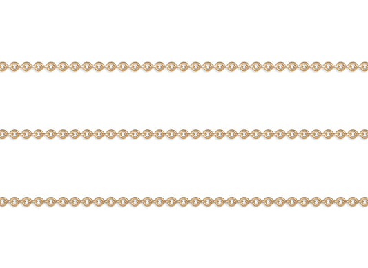 Gold 1.6mm cable chain on a white background