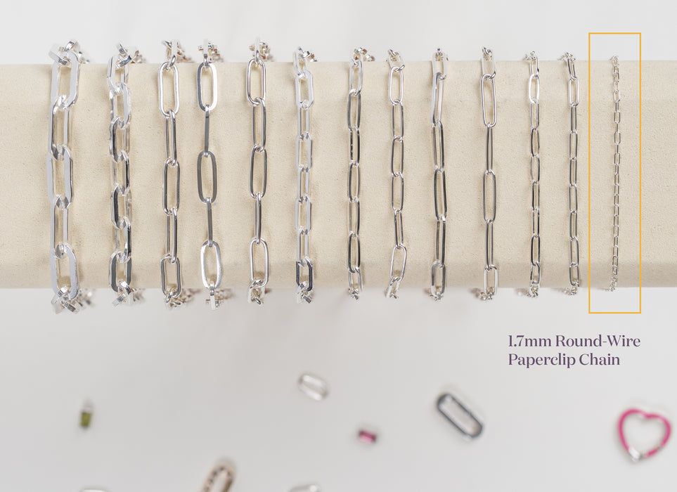 1.7mm Round-Wire Paper Clip Chain in Sterling Silver By the Inch