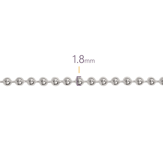 Silver chain with a measurement of 1.8mm on a white background