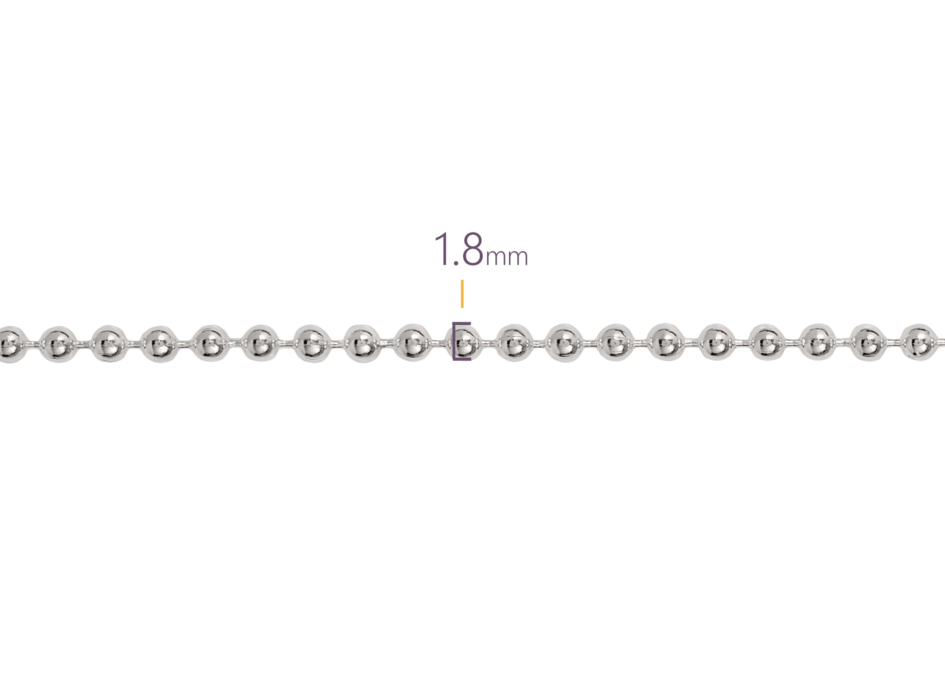 Silver chain with a measurement of 1.8mm on a white background
