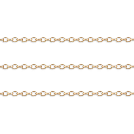 Gold 1.8mm rolo chain on a white background