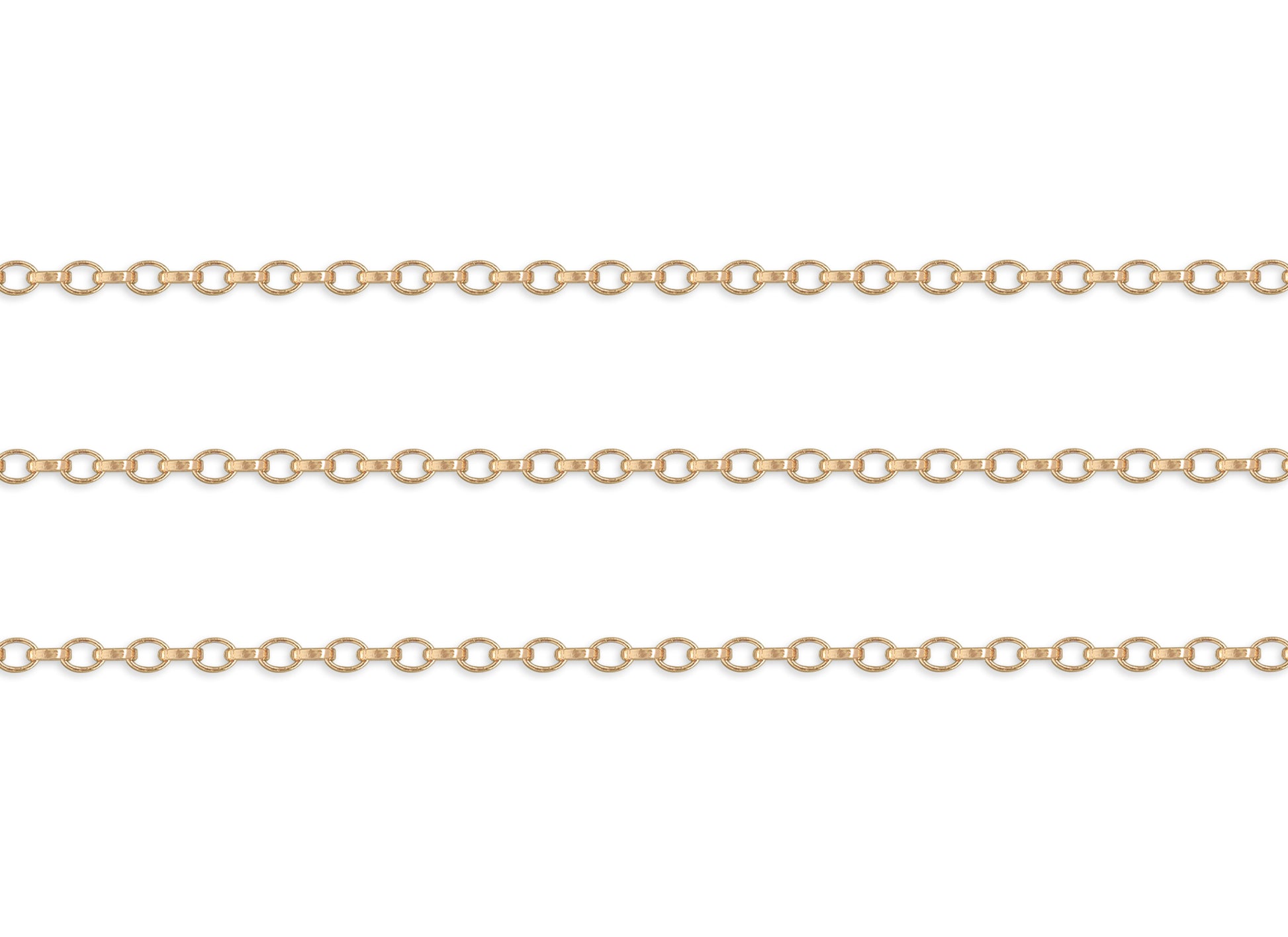 Gold 1.8mm rolo chain on a white background