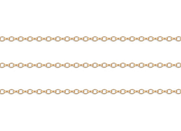 Gold 1.8mm rolo chain on a white background