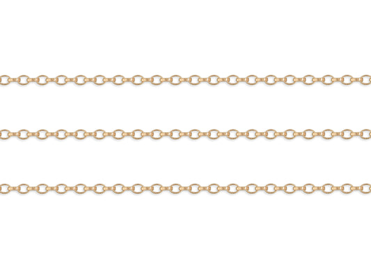 Gold 1.8mm rolo chain on a white background