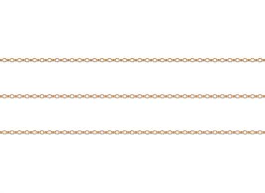 Gold 1.8mm rolo chain on a white background