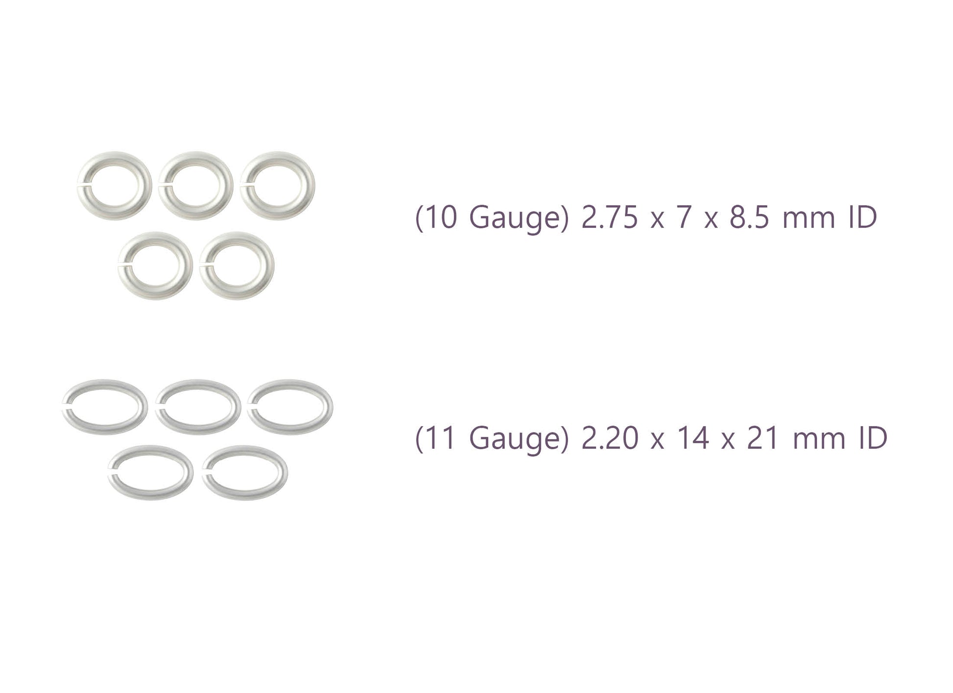 Two sets of jump rings with gauge and dimensions RIVA Precision 