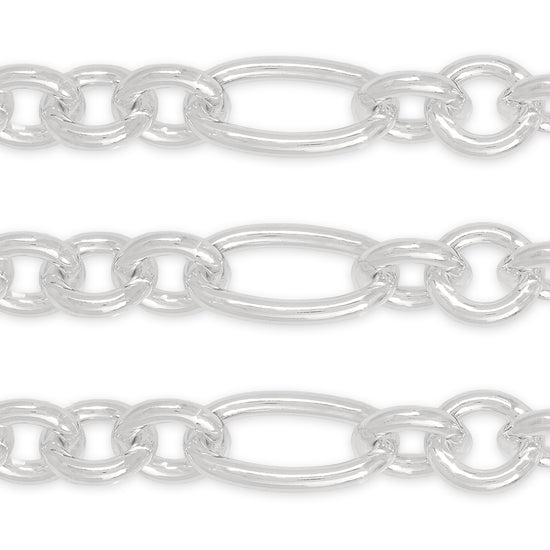 14.6mm Figaro Chain By the Inch Sterling Silver Necklace Jewelry Riva Ethical Bulk Made in USA, Brooklyn NY