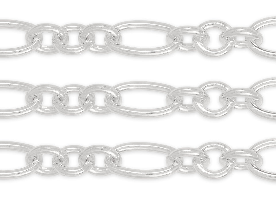 14.6mm Figaro Chain By the Inch Sterling Silver Necklace Jewelry Riva Ethical Bulk Made in USA, Brooklyn NY