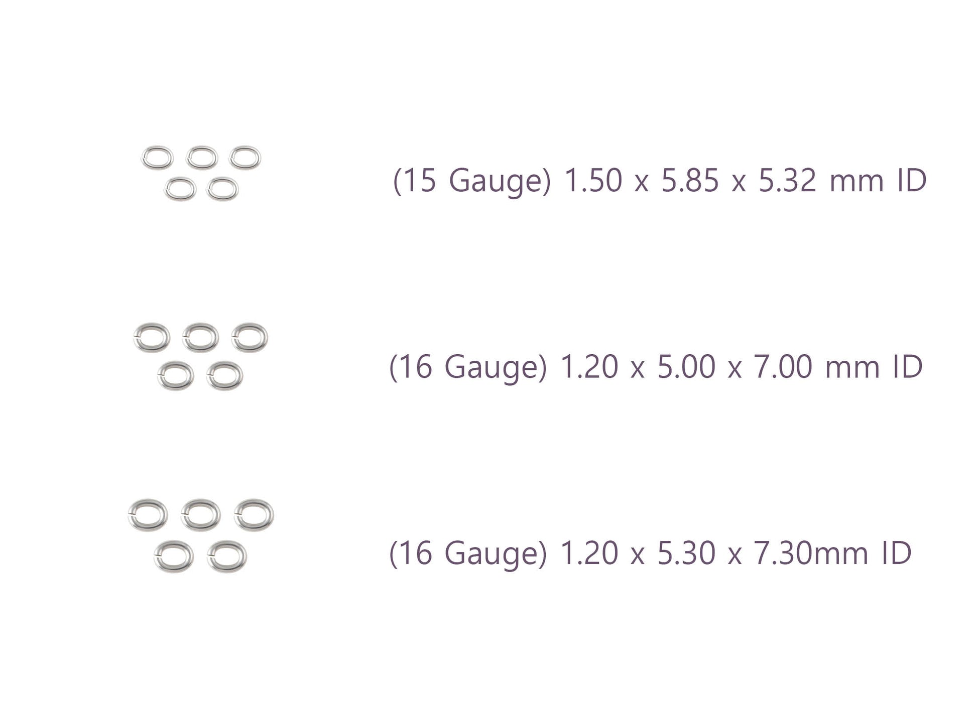 Measurement details of jump rings in different gauges RIVA Precision 