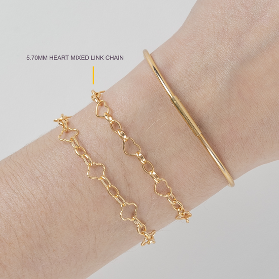 Gold Filled 5.70mm Heart Mixed Link Chain RIVA Precision