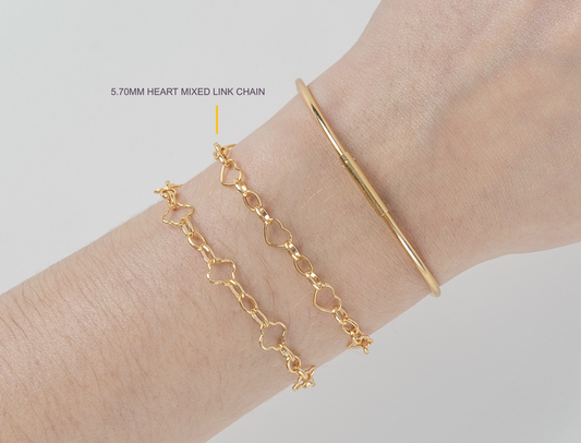 Gold Filled 5.70mm Heart Mixed Link Chain RIVA Precision