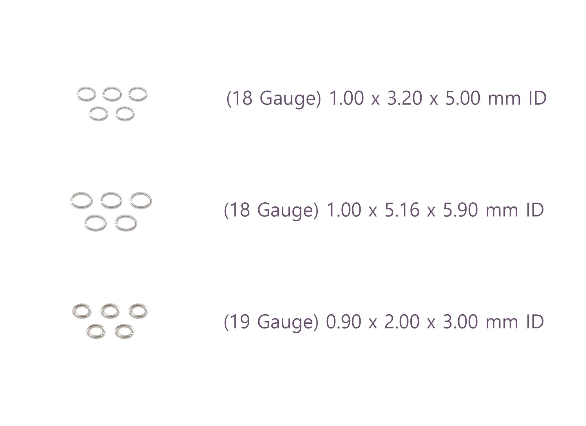 Measurement details of jump rings with gauge, length, and ID RIVA Precision