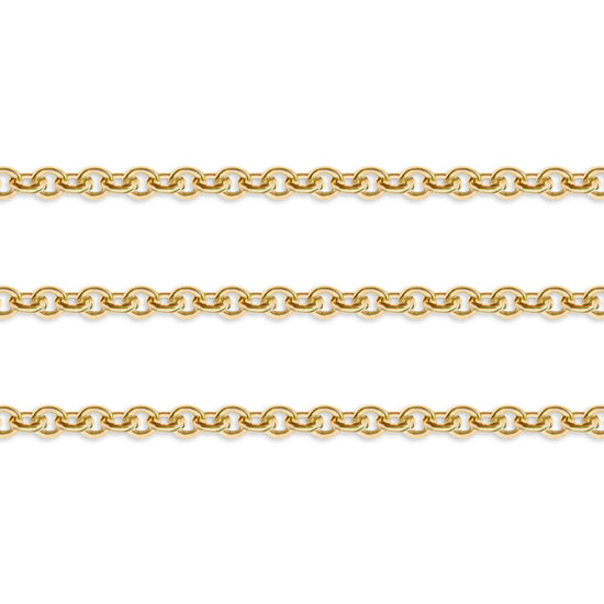 Gold 2.28mm cable chain on a white background