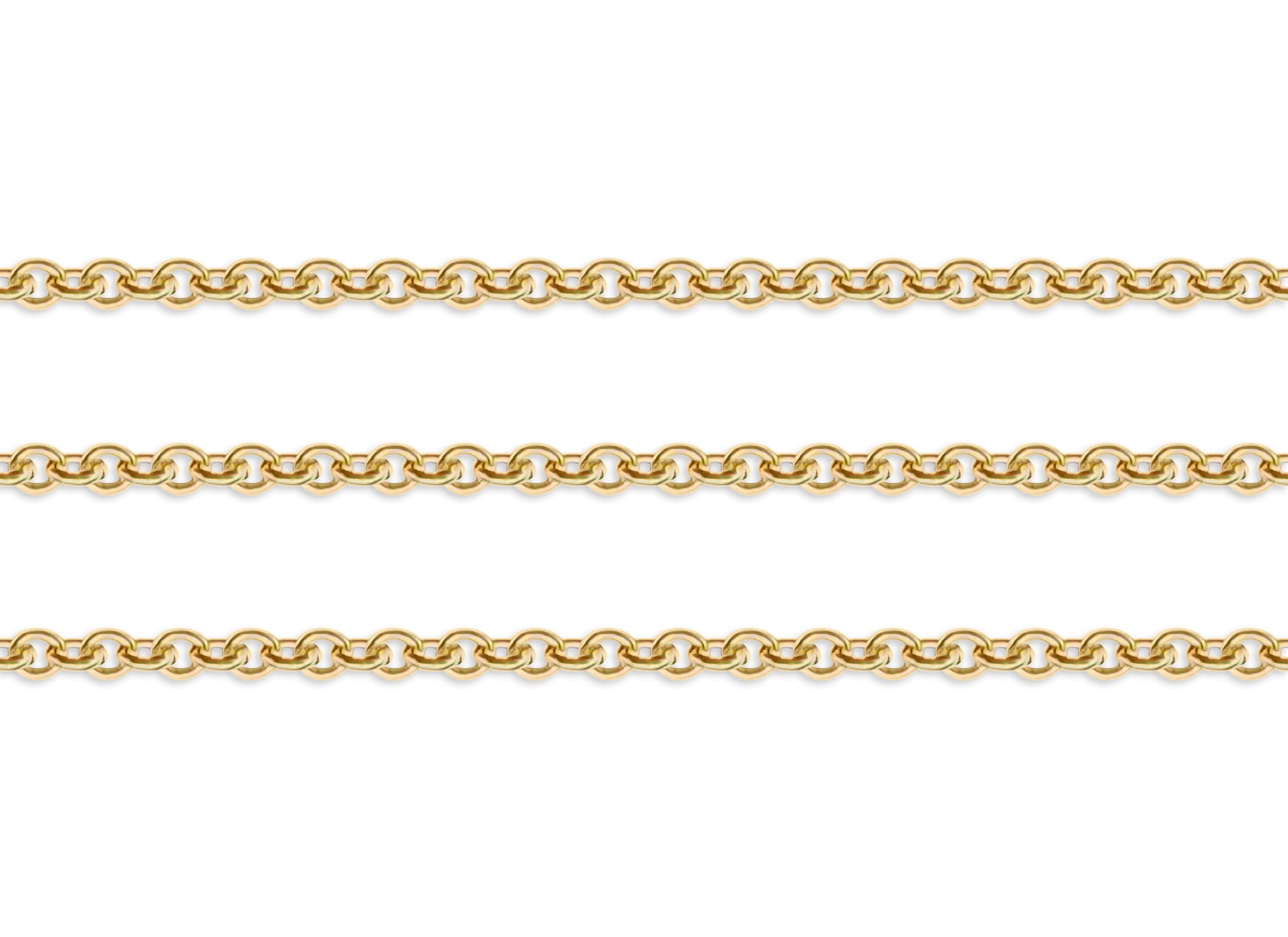 Gold 2.28mm cable chain on a white background