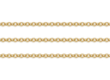Gold 2.28mm cable chain on a white background