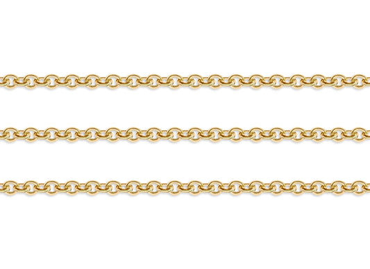 Gold 2.28mm cable chain on a white background