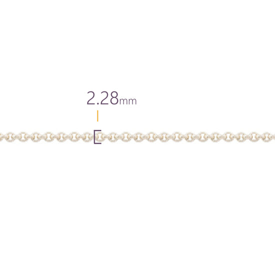 Gold chain with a measurement of 2.28mm on a white background